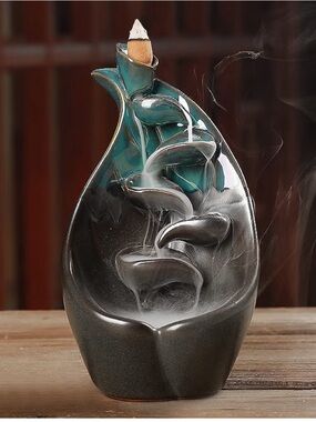 Amazon Ceramic Backflow Incense Burner in Teal and Gray
